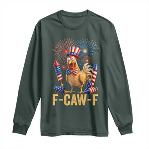 F Caw F 4th of July Long Sleeve Shirt Funny Rooster Meme American Flag Fireworks