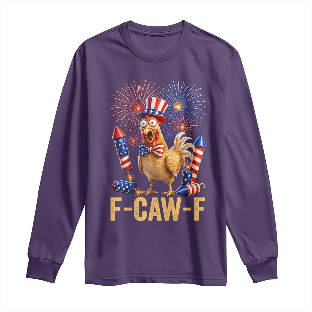 F Caw F 4th of July Long Sleeve Shirt Funny Rooster Meme American Flag Fireworks