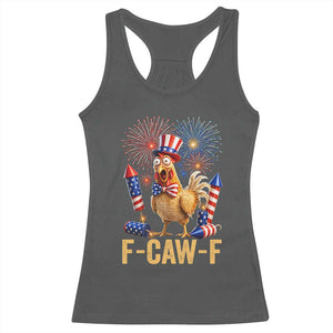 F Caw F 4th of July Racerback Tank Top Funny Rooster Meme American Flag Fireworks