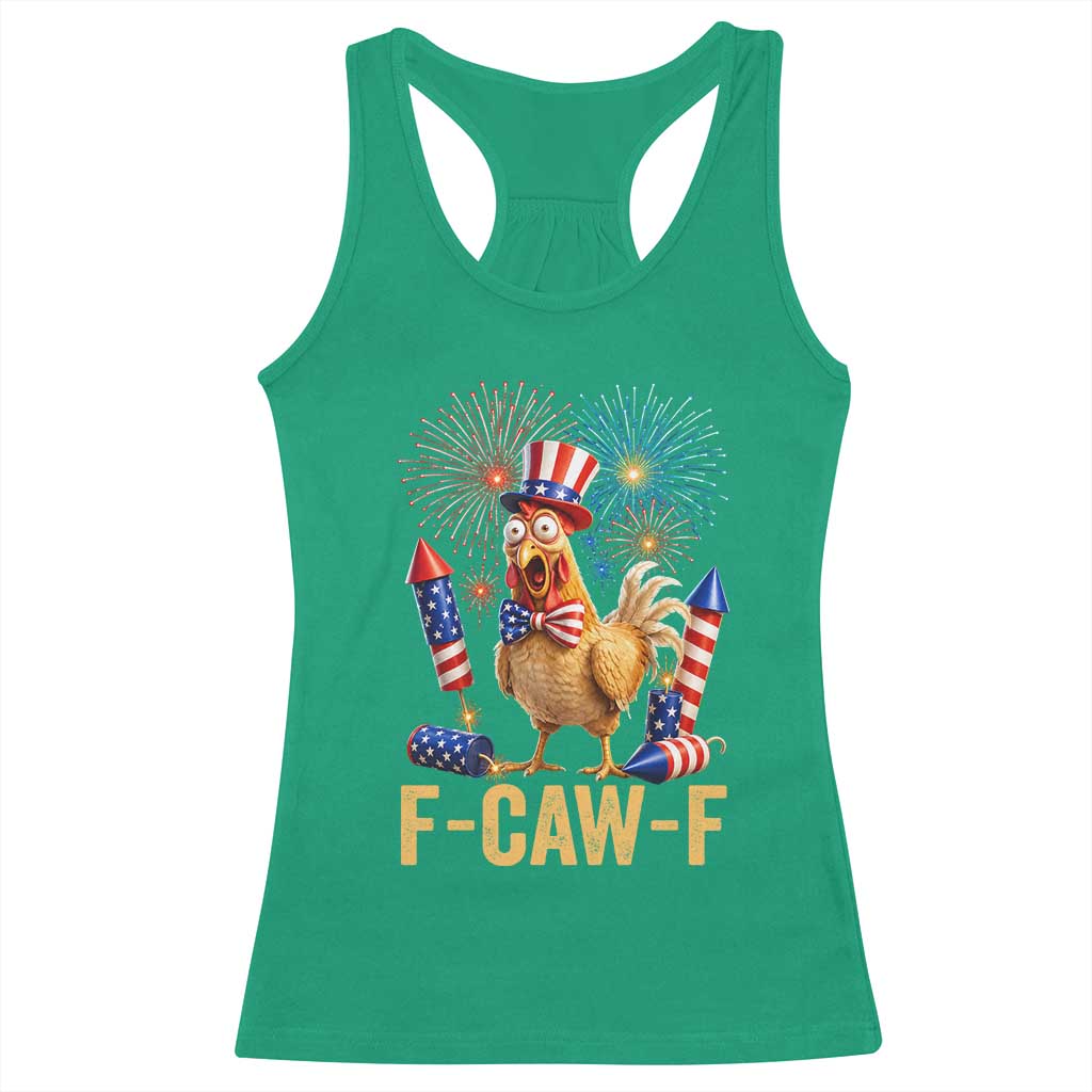 F Caw F 4th of July Racerback Tank Top Funny Rooster Meme American Flag Fireworks