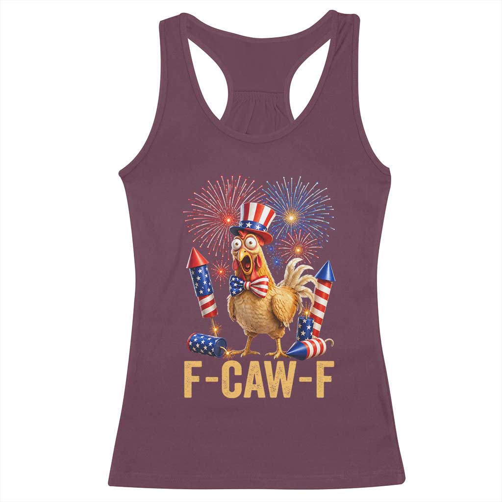 F Caw F 4th of July Racerback Tank Top Funny Rooster Meme American Flag Fireworks