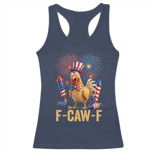 F Caw F 4th of July Racerback Tank Top Funny Rooster Meme American Flag Fireworks