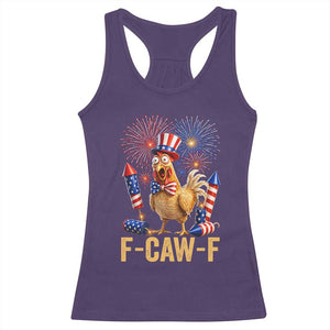 F Caw F 4th of July Racerback Tank Top Funny Rooster Meme American Flag Fireworks