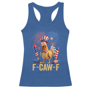 F Caw F 4th of July Racerback Tank Top Funny Rooster Meme American Flag Fireworks