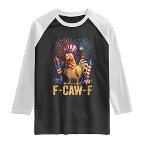 F Caw F 4th of July Raglan Shirt Funny Rooster Meme American Flag Fireworks