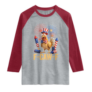 F Caw F 4th of July Raglan Shirt Funny Rooster Meme American Flag Fireworks