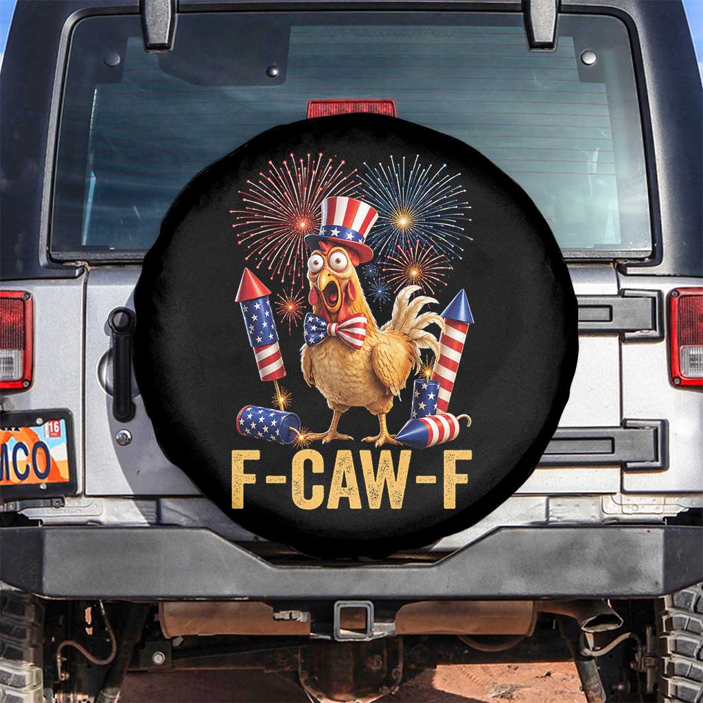 F Caw F 4th of July Spare Tire Cover Funny Rooster Meme American Flag Fireworks TS11 No hole Black Print Your Wear