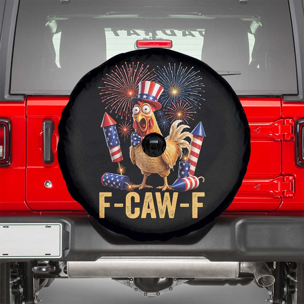 F Caw F 4th of July Spare Tire Cover Funny Rooster Meme American Flag Fireworks