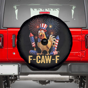 F Caw F 4th of July Spare Tire Cover Funny Rooster Meme American Flag Fireworks
