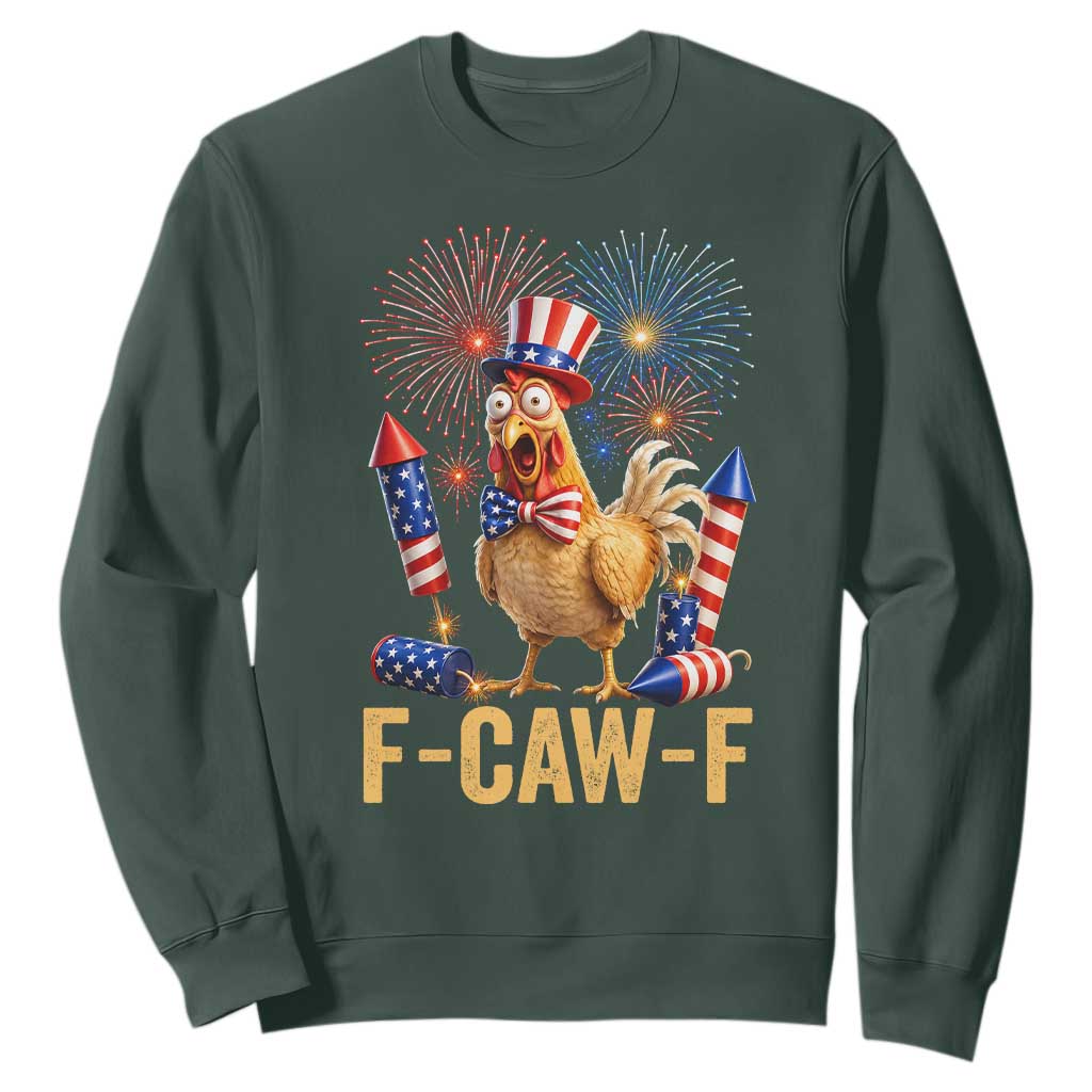 F Caw F 4th of July Sweatshirt Funny Rooster Meme American Flag Fireworks