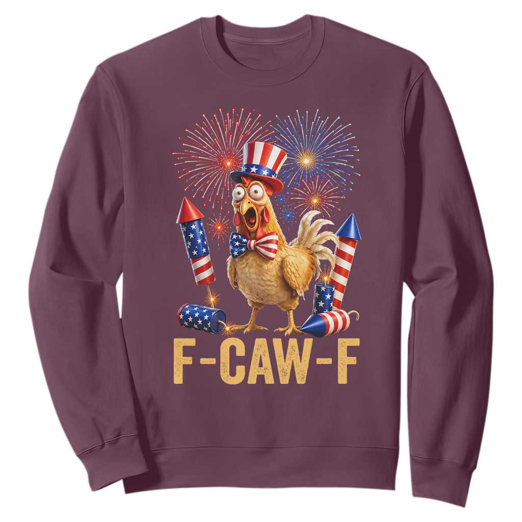 F Caw F 4th of July Sweatshirt Funny Rooster Meme American Flag Fireworks