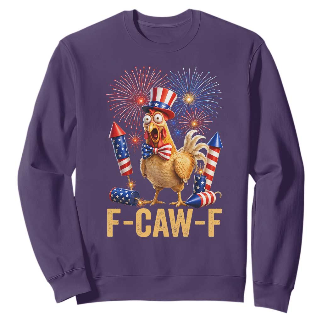 F Caw F 4th of July Sweatshirt Funny Rooster Meme American Flag Fireworks
