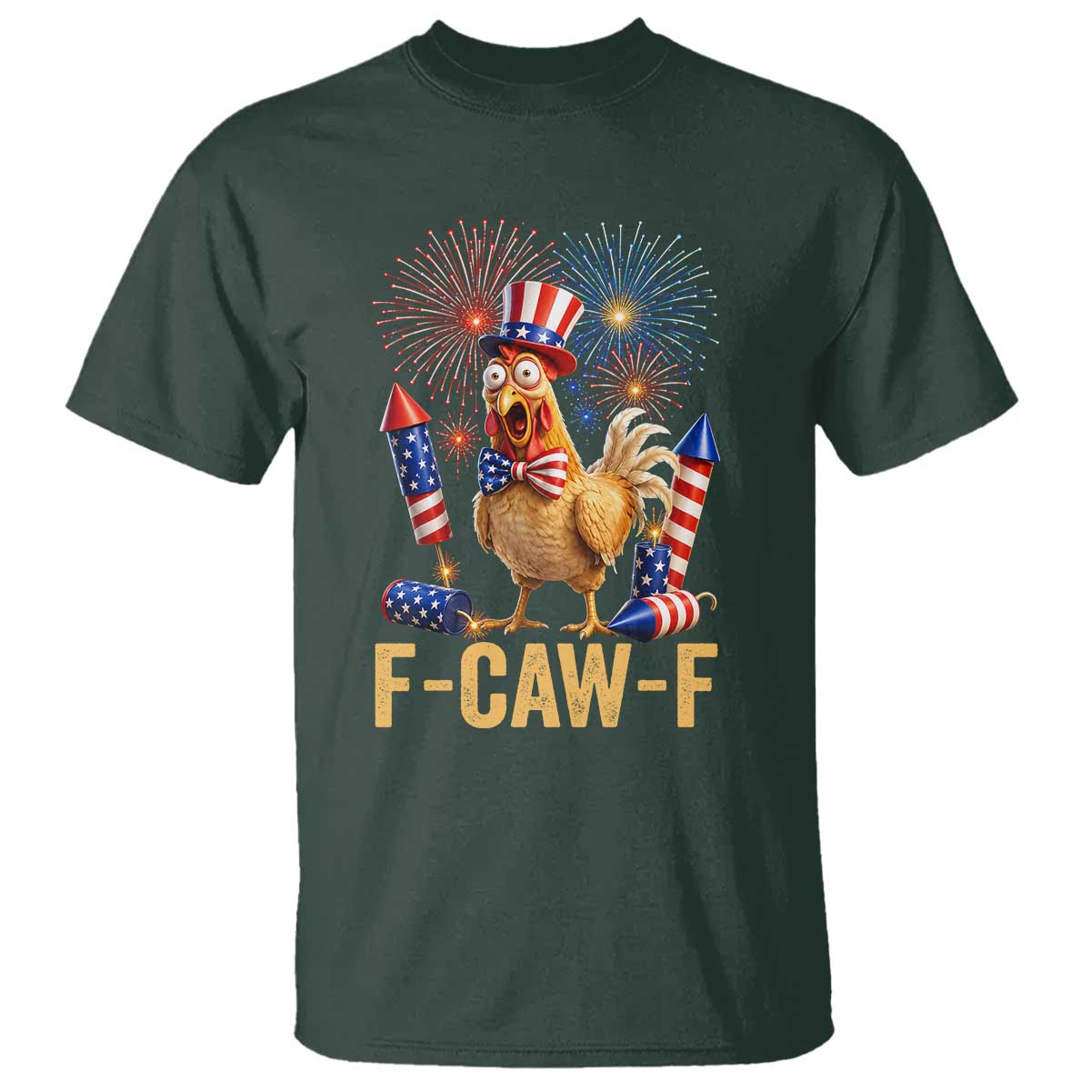 F Caw F 4th of July T Shirt Funny Rooster Meme American Flag Fireworks