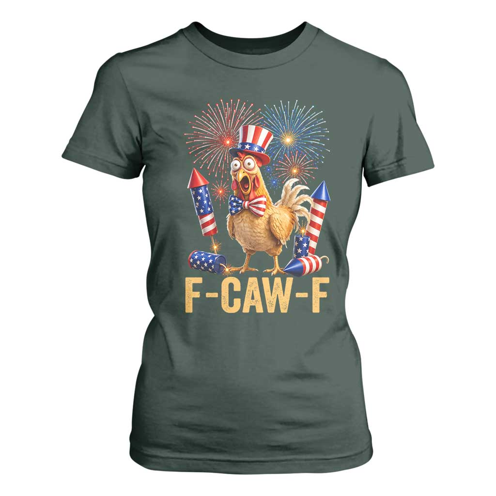 F Caw F 4th of July T Shirt For Women Funny Rooster Meme American Flag Fireworks