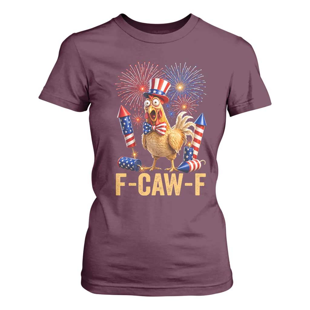 F Caw F 4th of July T Shirt For Women Funny Rooster Meme American Flag Fireworks