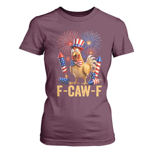 F Caw F 4th of July T Shirt For Women Funny Rooster Meme American Flag Fireworks