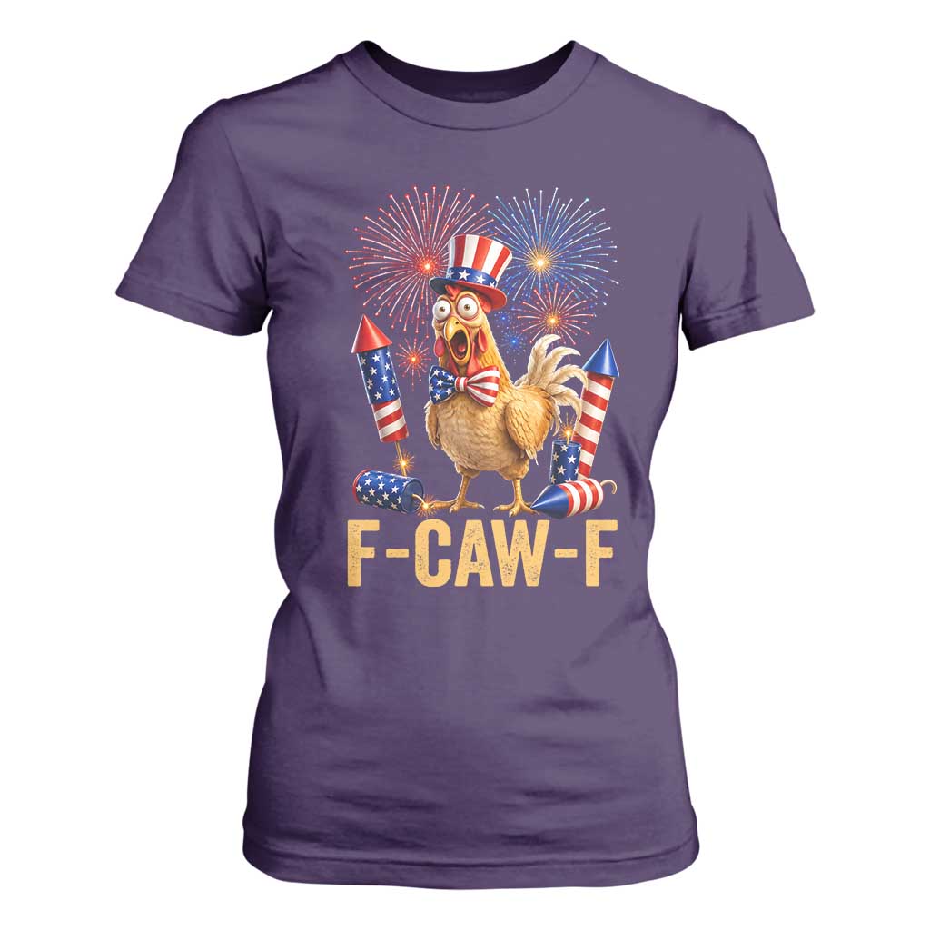 F Caw F 4th of July T Shirt For Women Funny Rooster Meme American Flag Fireworks