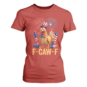 F Caw F 4th of July T Shirt For Women Funny Rooster Meme American Flag Fireworks