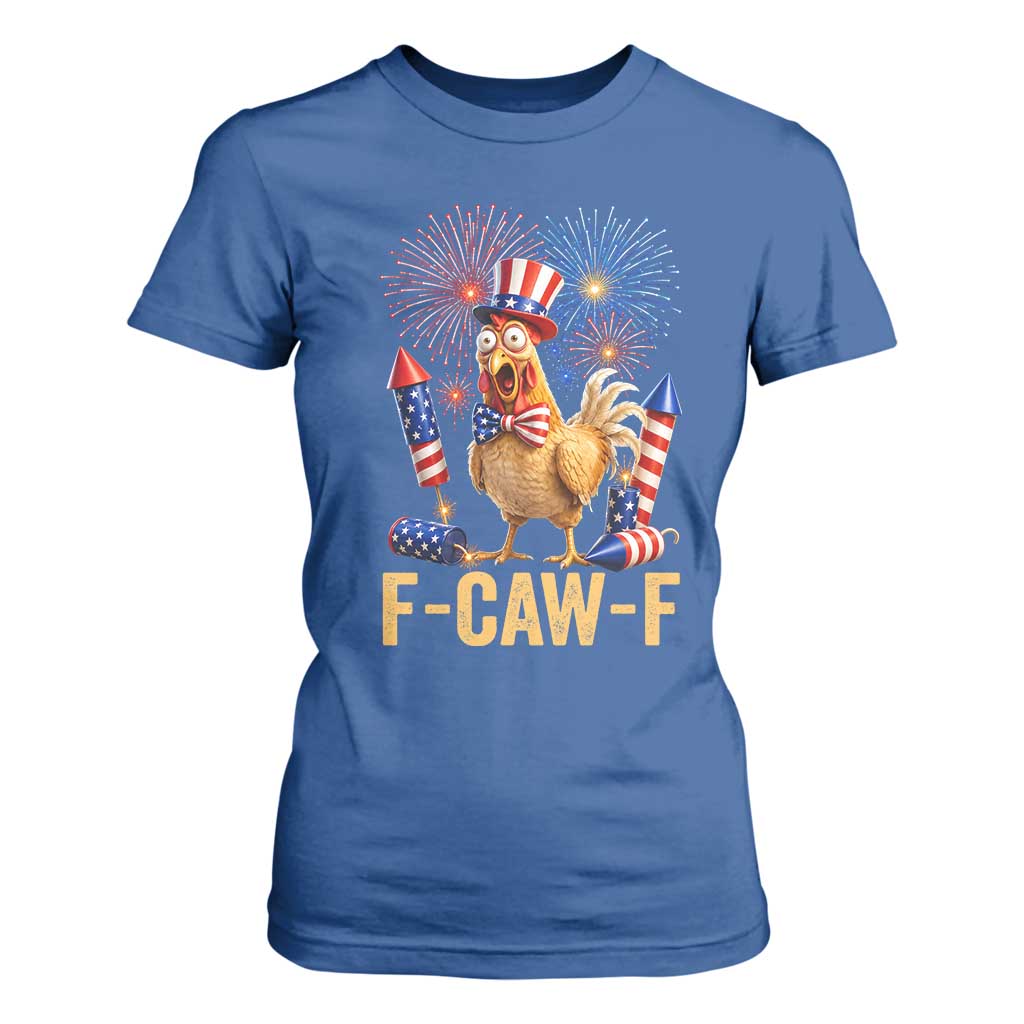 F Caw F 4th of July T Shirt For Women Funny Rooster Meme American Flag Fireworks