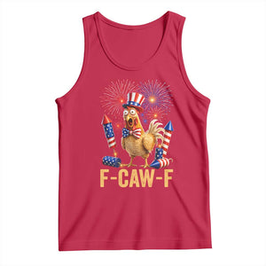 F Caw F 4th of July Tank Top Funny Rooster Meme American Flag Fireworks