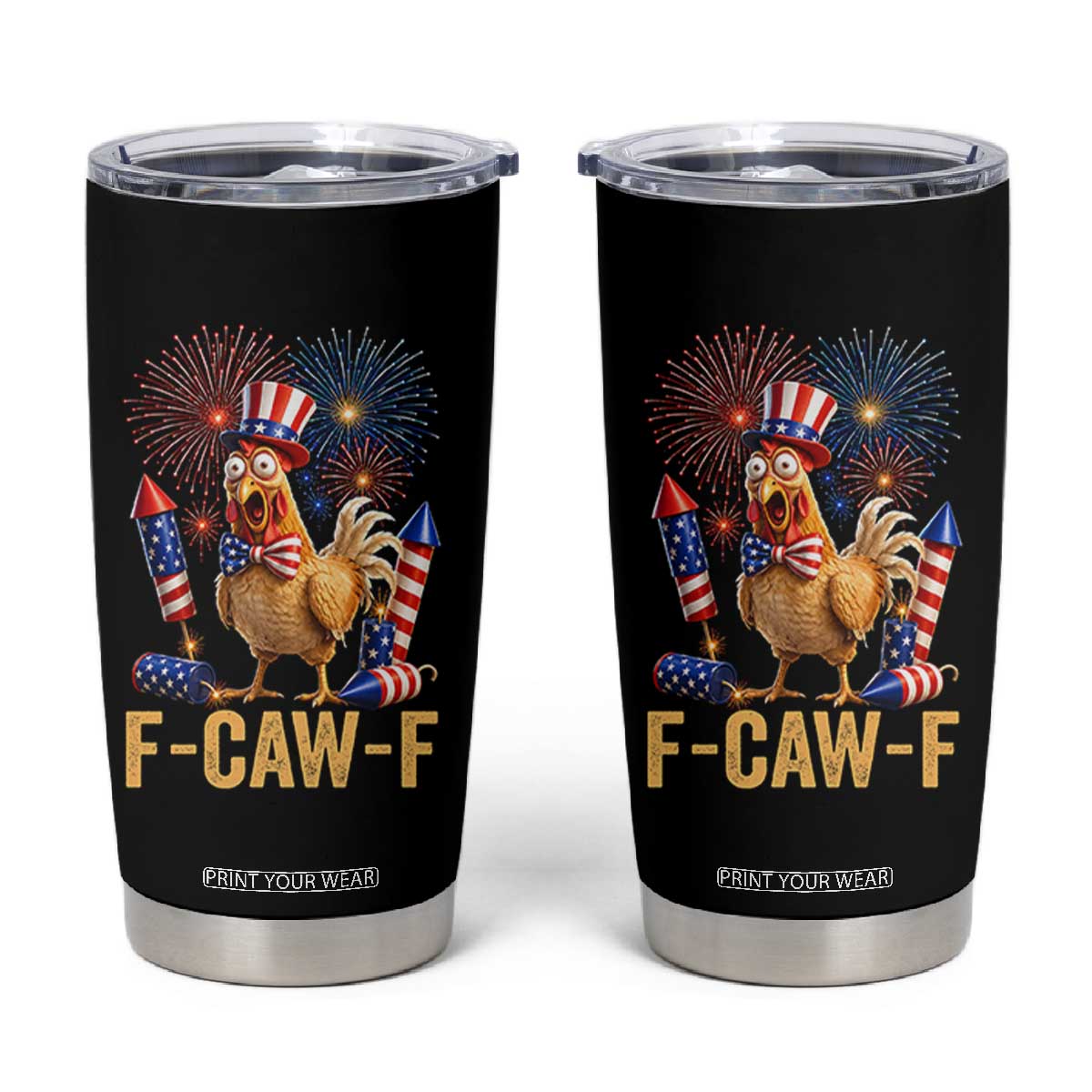 F Caw F 4th of July Tumbler Cup Funny Rooster Meme American Flag Fireworks