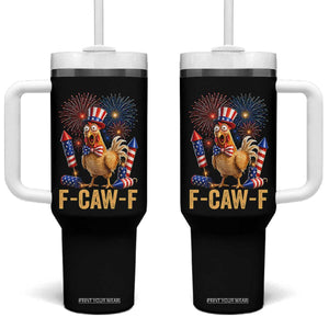 F Caw F 4th of July Tumbler With Handle Funny Rooster Meme American Flag Fireworks