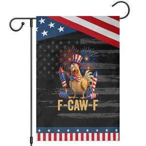F Caw F 4th of July Patriotic Garden Flag Funny Rooster Meme American Flag Fireworks
