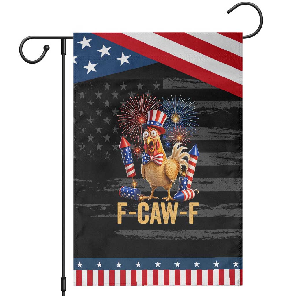 F Caw F 4th of July Patriotic Garden Flag Funny Rooster Meme American Flag Fireworks TS11 Distressed Black Blue Print Your Wear