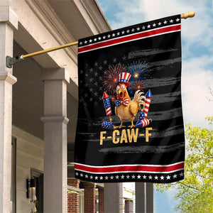F Caw F 4th of July Patriotic Garden Flag Funny Rooster Meme American Flag Fireworks