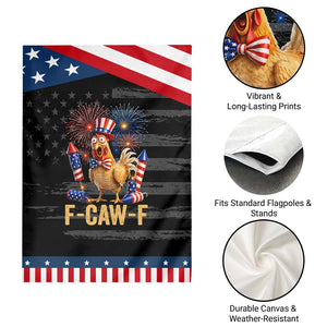 F Caw F 4th of July Patriotic Garden Flag Funny Rooster Meme American Flag Fireworks