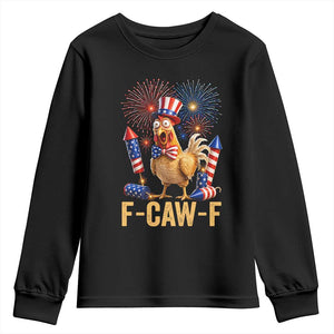 F Caw F 4th of July Youth Sweatshirt Funny Rooster Meme American Flag Fireworks