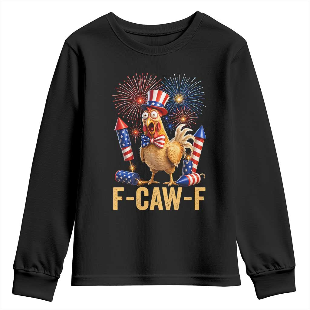 F Caw F 4th of July Youth Sweatshirt Funny Rooster Meme American Flag Fireworks TS11 Black Print Your Wear