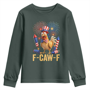 F Caw F 4th of July Youth Sweatshirt Funny Rooster Meme American Flag Fireworks