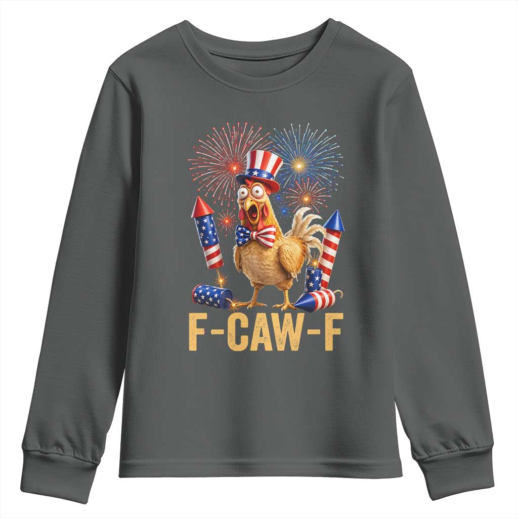 F Caw F 4th of July Youth Sweatshirt Funny Rooster Meme American Flag Fireworks