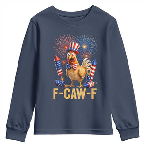 F Caw F 4th of July Youth Sweatshirt Funny Rooster Meme American Flag Fireworks