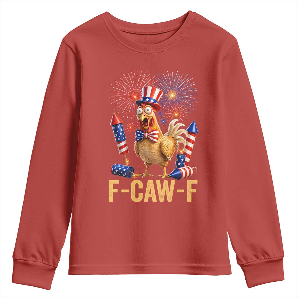F Caw F 4th of July Youth Sweatshirt Funny Rooster Meme American Flag Fireworks