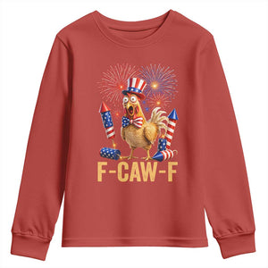 F Caw F 4th of July Youth Sweatshirt Funny Rooster Meme American Flag Fireworks