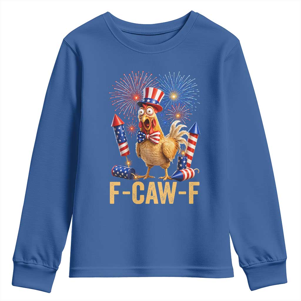 F Caw F 4th of July Youth Sweatshirt Funny Rooster Meme American Flag Fireworks