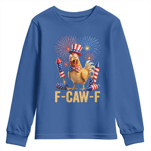 F Caw F 4th of July Youth Sweatshirt Funny Rooster Meme American Flag Fireworks