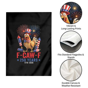 F Caw F 250 Years 1776 2026 Garden Flag Funny Patriotic Rooster Meme Fireworks