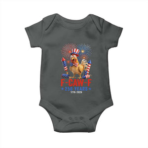 F Caw F 250 Years 1776 2026 Baby Onesie Funny Patriotic Rooster Meme Fireworks