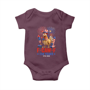 F Caw F 250 Years 1776 2026 Baby Onesie Funny Patriotic Rooster Meme Fireworks