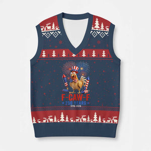 F Caw F 250 Years 1776 2026 V-Neck Knit Sweater Vest Funny Patriotic Rooster Meme Fireworks
