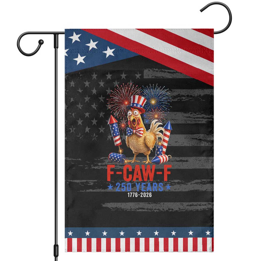 F Caw F 250 Years 1776 2026 Patriotic Garden Flag Funny Rooster Meme Fireworks TS11 Distressed Black Blue Print Your Wear