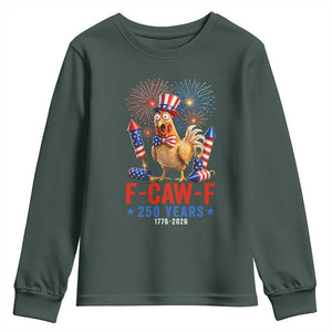 F Caw F 250 Years 1776 2026 Youth Sweatshirt Funny Patriotic Rooster Meme Fireworks