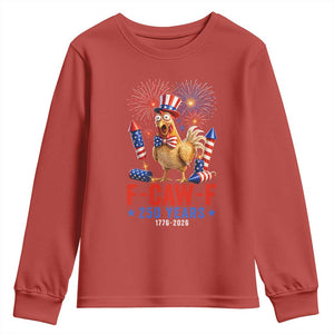 F Caw F 250 Years 1776 2026 Youth Sweatshirt Funny Patriotic Rooster Meme Fireworks