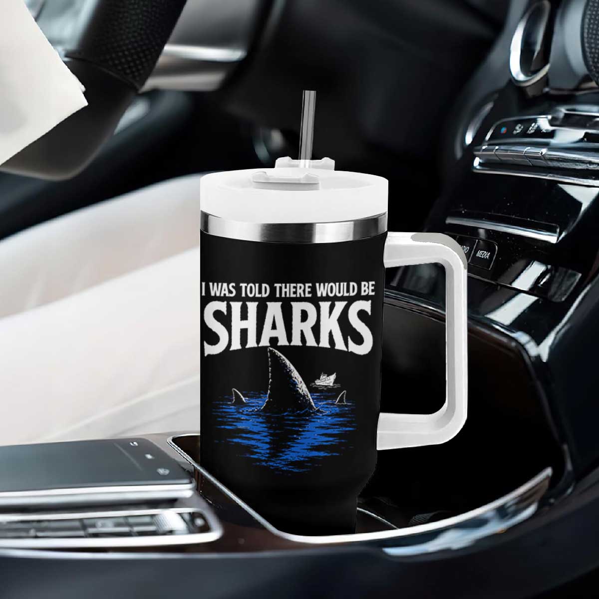 Funny Shark Lovers Week Tumbler With Handle I Was Told There Would Be Sharks