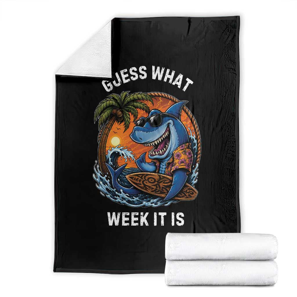 Funny Shark Guess What Week It Is Throw Blanket Shark Awareness Summer Vacation TS11 Black Print Your Wear
