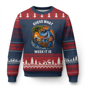 Funny Shark Guess What Week It Is Ugly Christmas Sweater Shark Awareness Summer Vacation