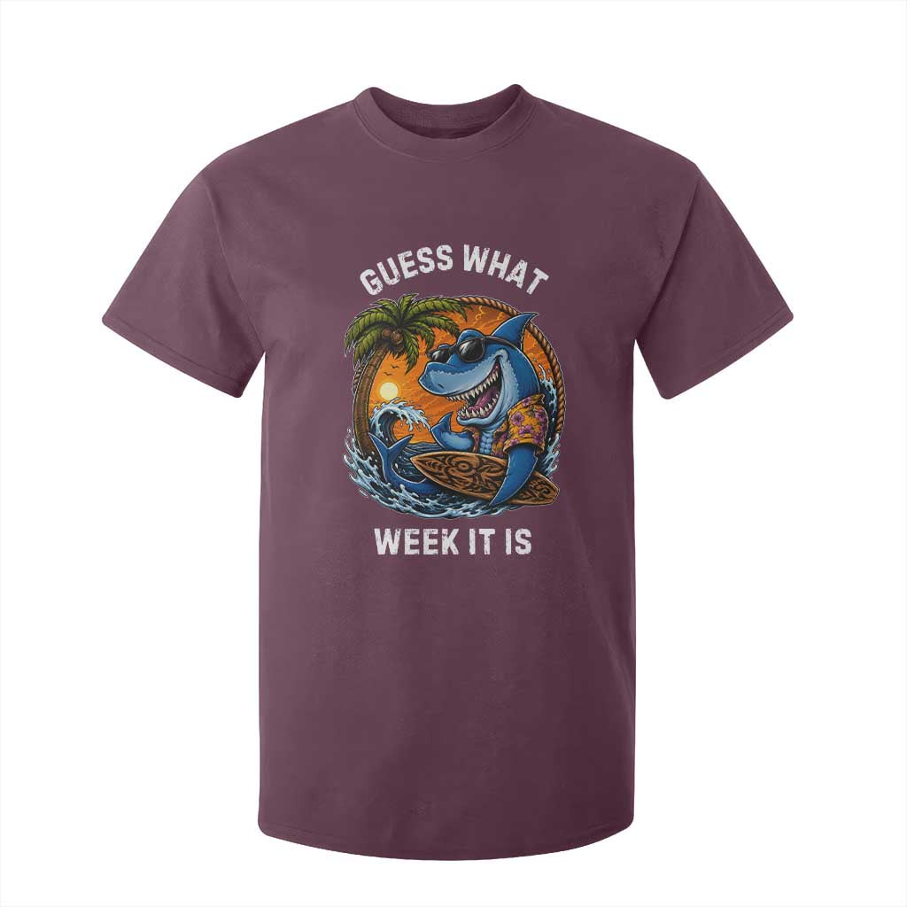 Funny Shark Guess What Week It Is T Shirt For Kid Shark Awareness Summer Vacation